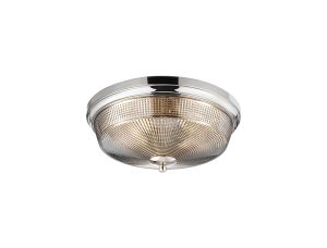 Arvo 34cm 2 Light E27 Flush Ceiling Light, Polished Nickel/Smoke Glass