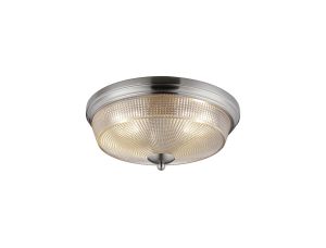 Arvo 34cm 2 Light E27 Flush Ceiling Light, Satin Nickel/Amber Glass