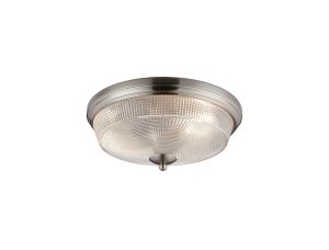 Arvo 34cm 2 Light E27 Flush Ceiling Light, Satin Nickel/Clear Glass