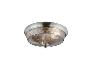 Arvo 34cm 2 Light E27 Flush Ceiling Light, Satin Nickel/Smoke Glass