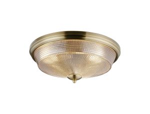 Arvo 43.8cm 3 Light E27 Flush Ceiling Light, Antique Brass/Amber Glass