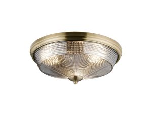 Arvo 43.8cm 3 Light E27 Flush Ceiling Light, Antique Brass/Smoke Glass