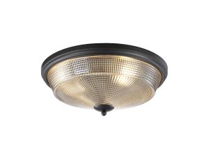 Arvo 43.8cm 3 Light E27 Flush Ceiling Light, Satin Black/Amber Glass