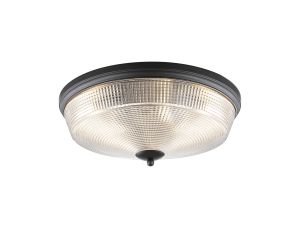 Arvo 43.8cm 3 Light E27 Flush Ceiling Light, Satin Black/Clear Glass