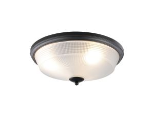 Arvo 43.8cm 3 Light E27 Flush Ceiling Light, Satin Black/Frosted Glass
