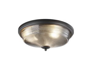 Arvo 43.8cm 3 Light E27 Flush Ceiling Light, Satin Black/Smoke Glass
