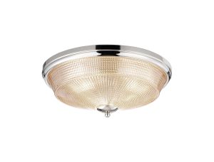 Arvo 43.8cm 3 Light E27 Flush Ceiling Light, Polished Nickel/Amber Glass