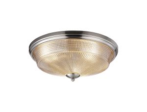 Arvo 43.8cm 3 Light E27 Flush Ceiling Light, Satin Nickel/Amber Glass