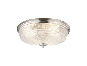 Arvo 43.8cm 3 Light E27 Flush Ceiling Light, Satin Nickel/Clear Glass