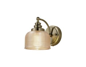 Arvo Switched Wall Light, 1 Light E27 Antique Brass/Amber Glass