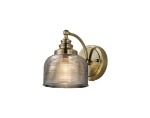 Arvo Switched Wall Light, 1 Light E27 Antique Brass/Smoke Glass