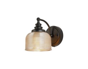 Arvo Switched Wall Light, 1 Light E27 Satin Black/Amber Glass