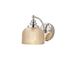 Arvo Switched Wall Light, 1 Light E27 Polished Nickel/Amber Glass