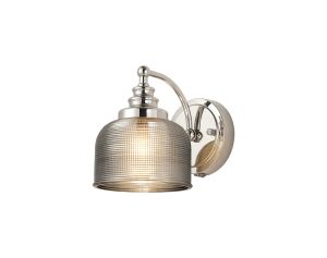 Arvo Switched Wall Light, 1 Light E27 Polished Nickel/Smoke Glass