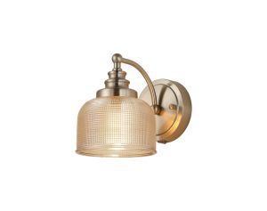 Arvo Switched Wall Light, 1 Light E27 Satin Nickel/Amber Glass