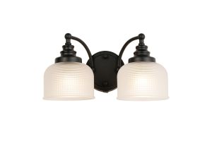 Arvo Switched Double Wall Light, 2 Light E27 Satin Black/Frosted Glass