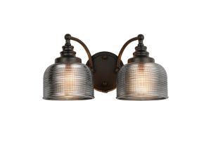 Arvo Switched Double Wall Light, 2 Light E27 Satin Black/Smoke Glass