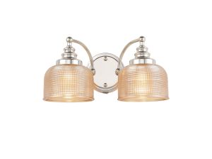 Arvo Switched Double Wall Light, 2 Light E27 Polished Nickel/Amber Glass