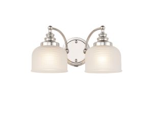 Arvo Switched Double Wall Light, 2 Light E27 Polished Nickel/Frosted Glass