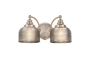 Arvo Switched Double Wall Light, 2 Light E27 Satin Nickel/Smoke Glass