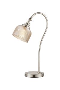 Arvo Table Lamp 1 Light E27 Satin Nickel/Amber Glass