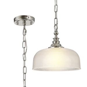 Arvo 27cm Flush/Single Pendant, 1 Light Adjustable E27, Polished Nickel/Prismatic Glass
