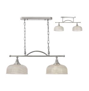 Arvo Semi Flush/Pendant Bar, 2 Light Adjustable E27, Polished Nickel/Prismatic Glass