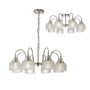 Arvo 73cm Semi Flush/Pendant, 8 Light E27, Polished Nickel/Prismatic Glass