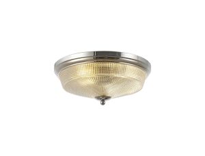 Arvo 34cm 2 Light E27 Flush Ceiling Light, Polished Nickel/Prismatic Glass