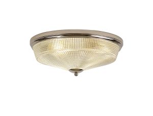 Arvo 43.8cm 3 Light E27 Flush Ceiling Light, Polished Nickel/Prismatic Glass
