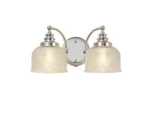 Arvo Switched Double Wall Light, 2 Light E27 Polished Nickel/Prismatic Glass