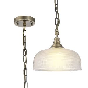 Arvo 27cm Flush/Single Pendant, 1 Light Adjustable E27, Antique Brass/Prismatic Glass