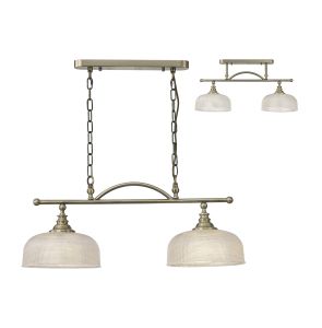 Arvo Semi Flush/Pendant Bar, 2 Light Adjustable E27, Antique Brass/Prismatic Glass