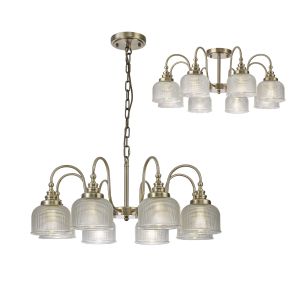 Arvo 73cm Semi Flush/Pendant, 8 Light E27, Antique Brass/Prismatic Glass