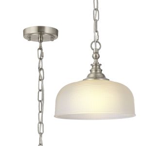 Arvo 27cm Flush/Single Pendant, 1 Light Adjustable E27, Satin Nickel/Frosted Glass