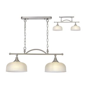 Arvo Semi Flush/Pendant Bar, 2 Light Adjustable E27, Satin Nickel/Frosted Glass