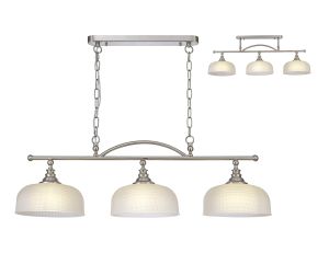 Arvo Semi Flush/Pendant Bar, 3 Light Adjustable E27, Satin Nickel/Frosted Glass