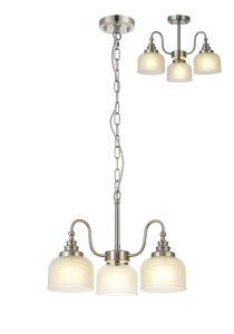 Arvo 47cm Semi Flush/Pendant, 3 Light E27, Satin Nickel/Frosted Glass