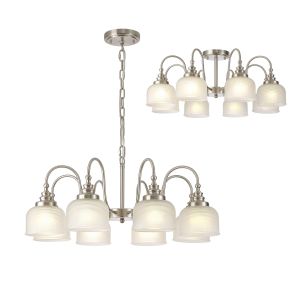 Arvo 73cm Semi Flush/Pendant, 8 Light E27, Satin Nickel/Frosted Glass