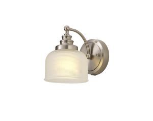 Arvo Switched Wall Light, 1 Light E27 Satin Nickel/Frosted Glass