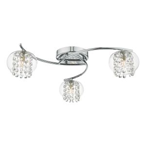Elma 3 Light G9 Polished Chrome Flush Ceiling Light C/W Crystal Glass Beads Within A Clear Glass Shade