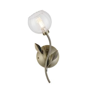 Elm Left Wall Light, 1 Light G9, Antique Brass/Clear Glass