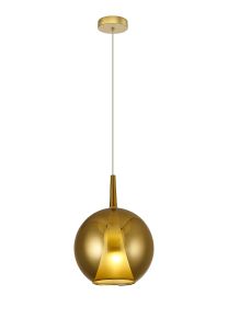 Elsa 25cm Single Pendant With Round Double Shade, 1 Light E27, Gold/Frosted