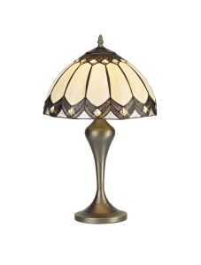Arteatto Tiffany Table Lamp, 1 x E27, Aged Antique Brass Base/Cmozarella/Brown Glass/Clear Crystal