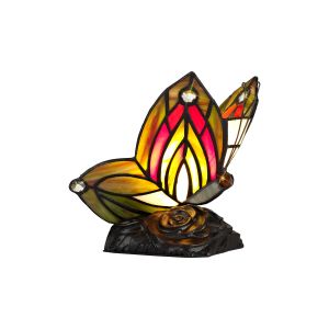 Acquolina Tiffany Butterfly Table Lamp, 1 x E14, Black Base With Green/Red Glass With Clear Crystal