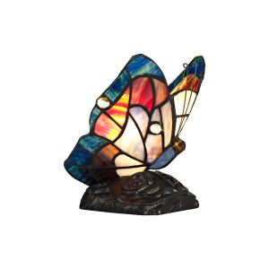 Acquolina Tiffany Butterfly Table Lamp, 1 x E14, Black Base With Blue/Brown Glass With Clear Crystal