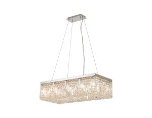 Amerigo 80x37cm Rectangular Pendant Chandelier, 12 Light E14, Polished Chrome/Crystal Item Weight: 16kg