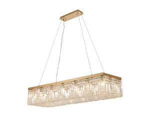 Amerigo 120x37cm Rectangular Pendant Chandelier, 16 Light E14, Gold/Crystal Item Weight: 21kg