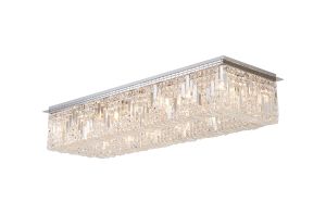 Amerigo 125x42cm Rectangular Flush Chandelier, 16 Light E14, Polished Chrome/Crystal Item Weight: 24kg