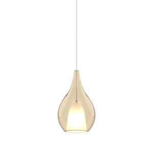 Carys 20cm Assembly Pendant (WITHOUT PLATE) With Teardrop Shade, 1 Light E27, Cognac Glass With Frosted Inner